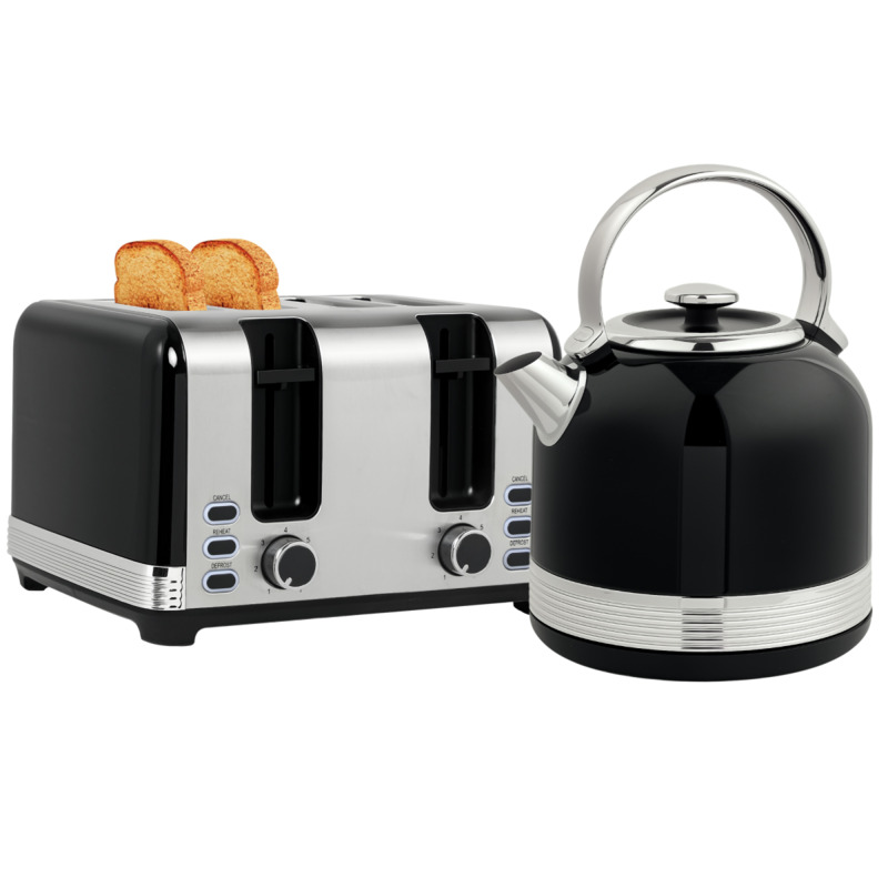 Homcom 1.7l 3000w Fast Boil Electric Kettle & 4 Slice Toaster Set - Black