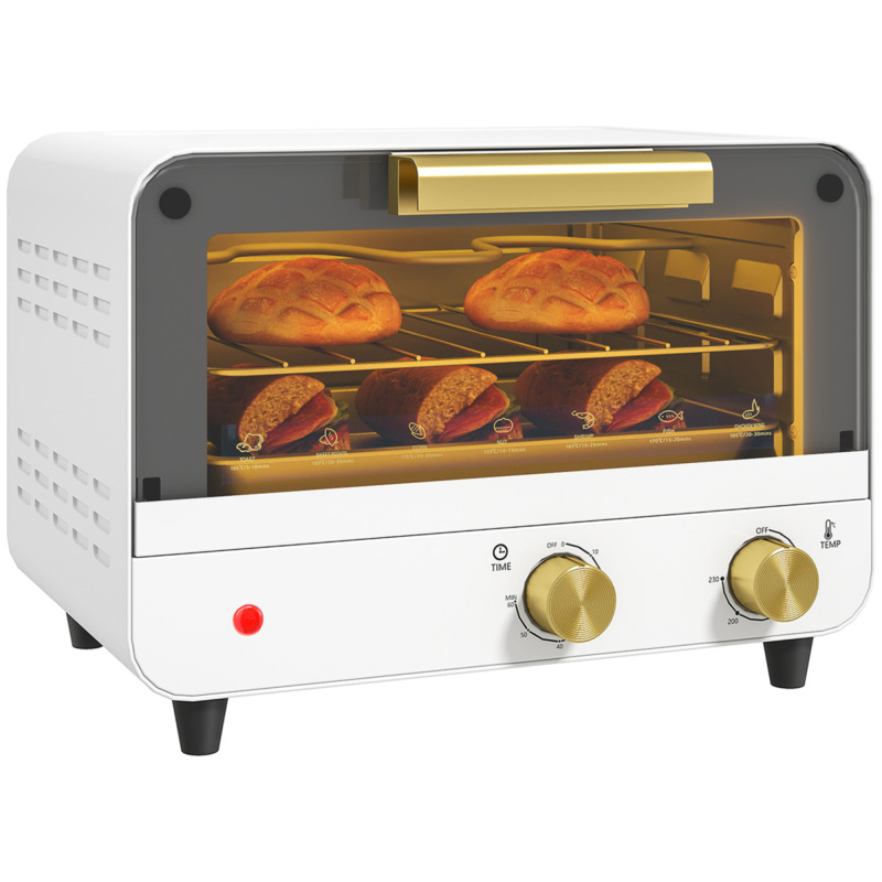 Homcom 12l Mini Toaster Oven - White, 60-230℃ Adjustable Temperature, 750w, Compact Countertop Oven For Baking & Roasting