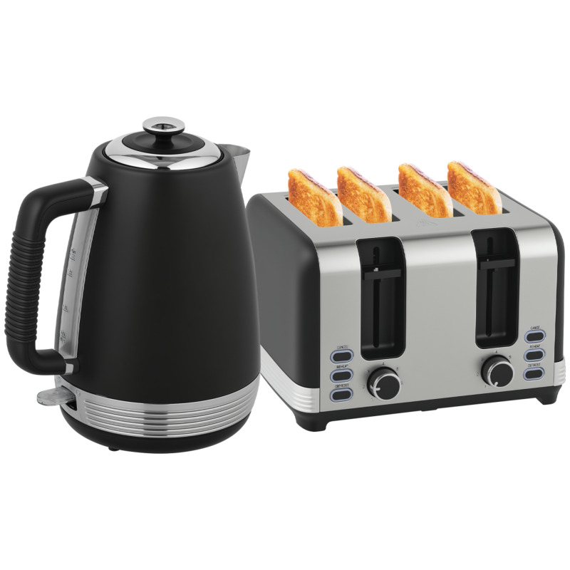 Homcom 1.7l 3000w Quick Boil Kettle & 4 Slice Toaster Set - Black