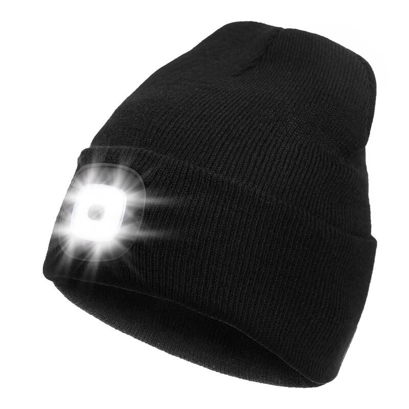 Knit Beanie Hat With 4 Integrated Led Lights - Hands-free Warm Cap For Camping, Hunting, Fishing