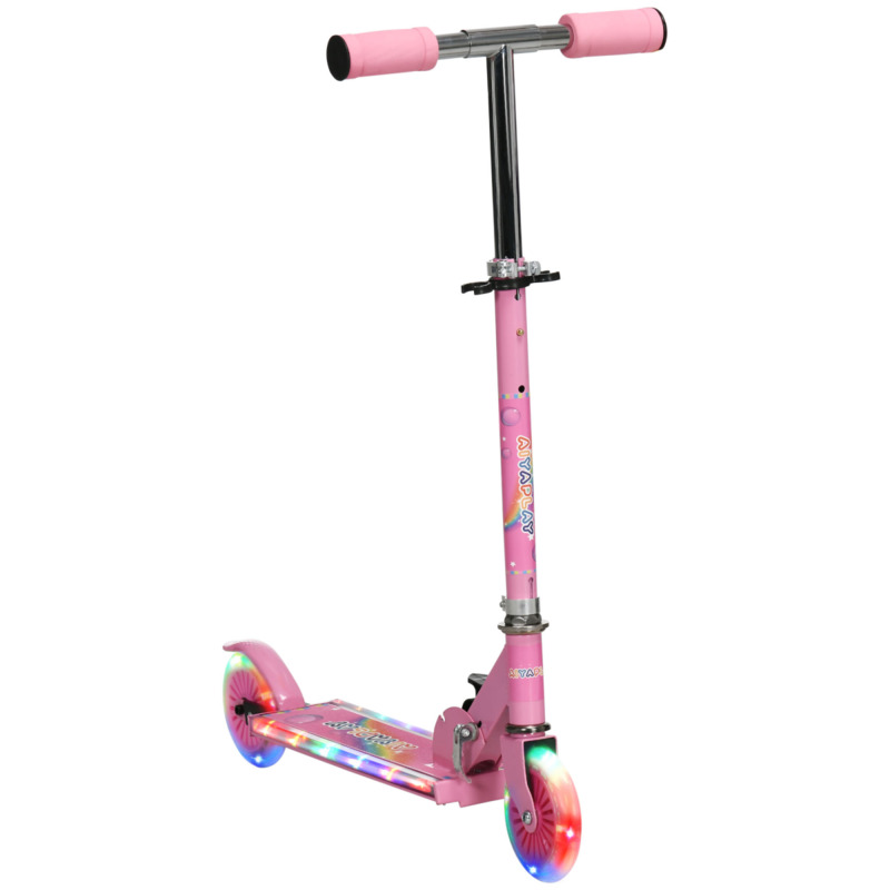 Pink Kids' Scooter - Lights, Music, Adjustable Height, Folding Frame, Ages 3-7