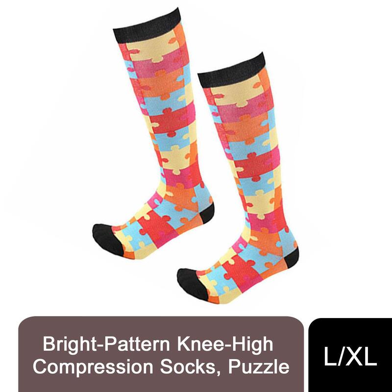Flo Fashion Nylon Yarn Spandex Knee-high Compression Socks - Puzzle Pattern L/xl