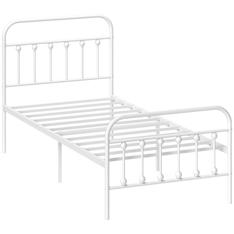 Homcom White Metal Single Bed Frame - 90 X 190cm Mattress Size Underbed Storage