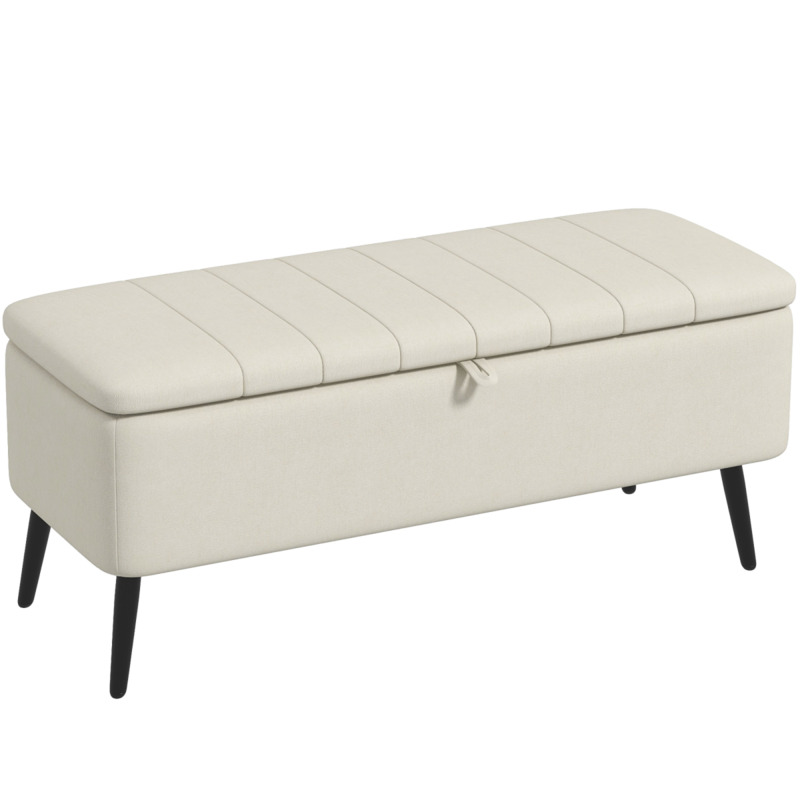 Homcom Linen Storage Ottoman Bench Footstool - Cream White 92 X 31cm