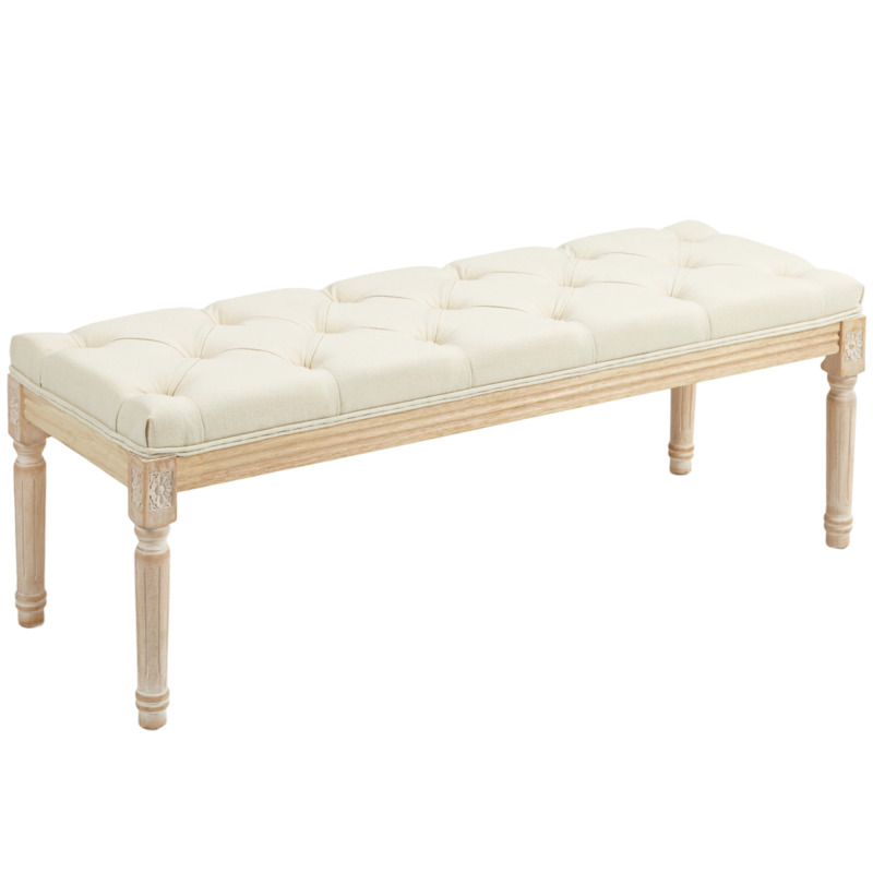 Homcom Upholstered Linen-touch Bench Ottoman - Cream