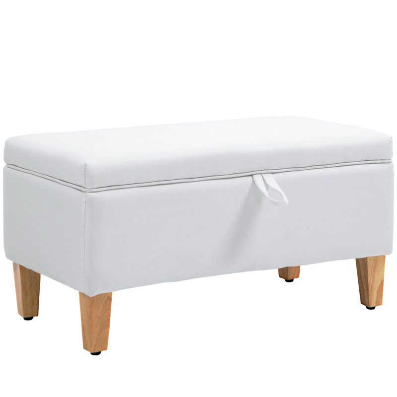 Homcom Linen Storage Ottoman Bench With Rubberwood Legs - Cream
