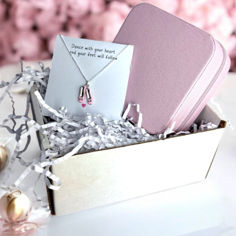 Aye Do Gifts Sterling Silver 16/18 Inch Ballet Shoe Charm Necklace & Pink Jewellery Box - Girls 5-12 Years