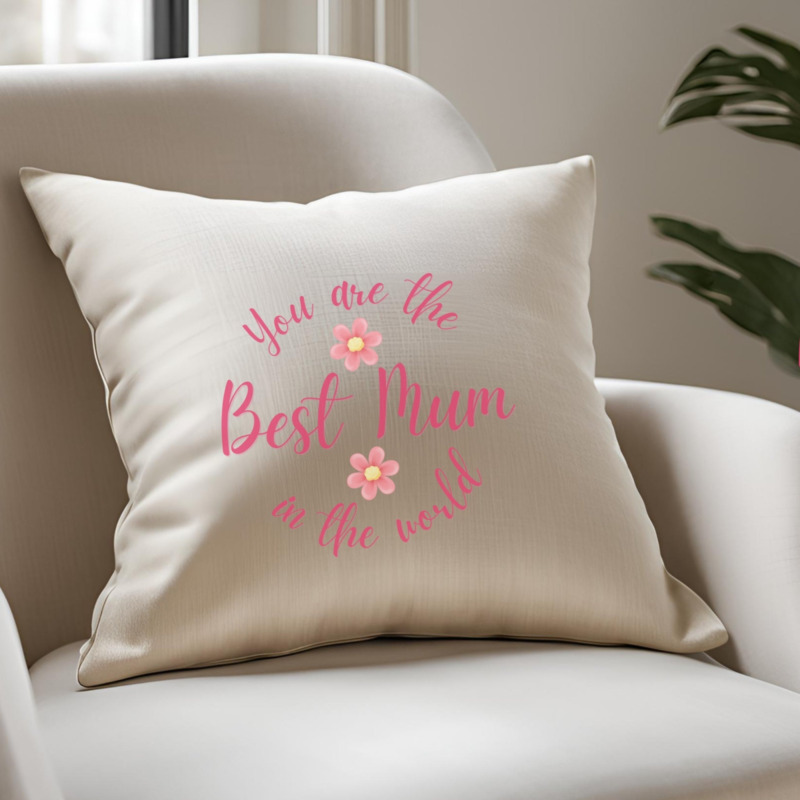 Aye Do Gifts Linen-effect Cushion 40cm X 40cm - Pink Floral Best Mum In The World