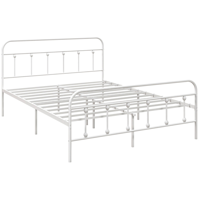 Homcom Metal Platform Bed Frame With Under-bed Storage - Double 135 X 190cm Mattress Fit White