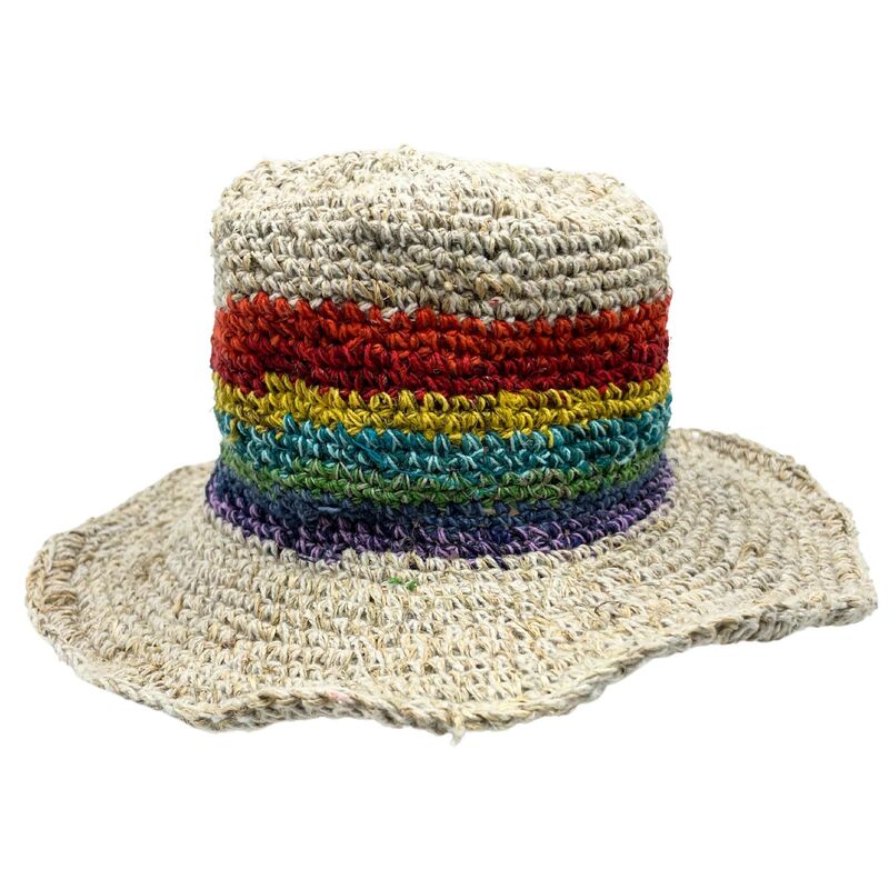 Hand-knitted Hemp & Cotton Rainbow Festival Hat - One Size Fits Most