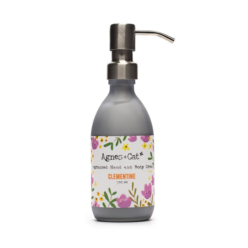 Clementine Hand & Body Cream - Uplifting Citrus Fragrance, Sheffield Made, Frosted Grey Glass Bottle