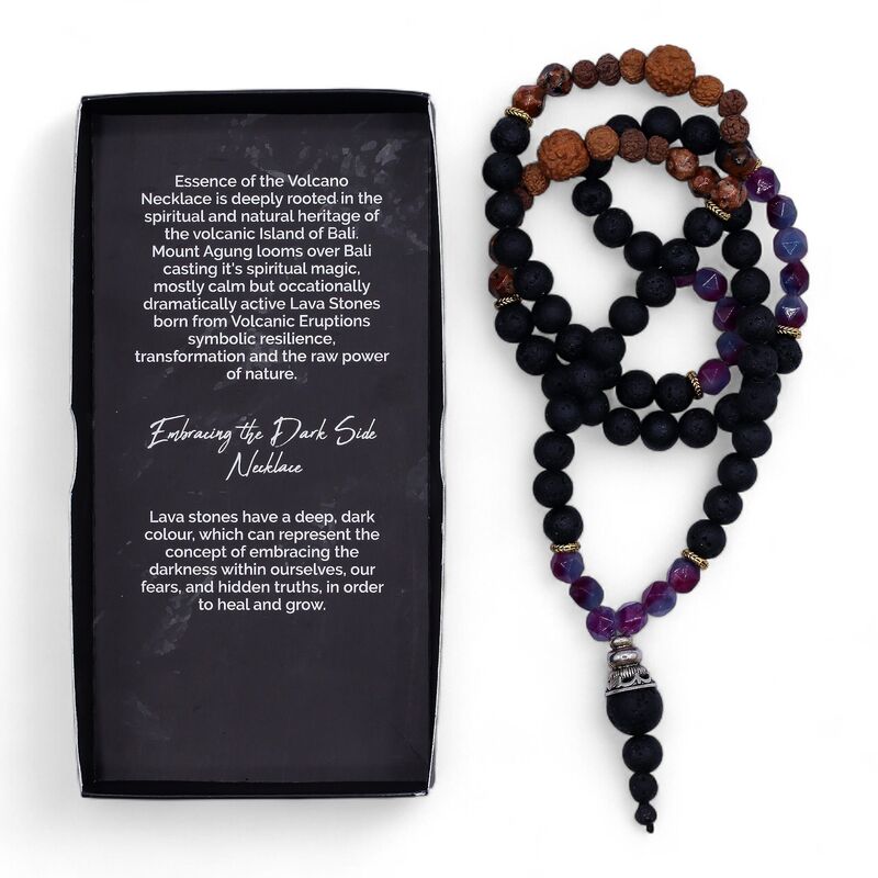 Lava Stone & Amethyst Necklace - Handcrafted Bali Inspired Jewellery