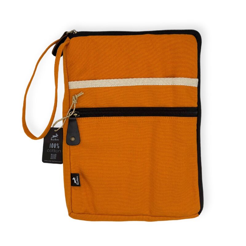Canvas Laptop Pouch - Orange With Extra Side Pocket