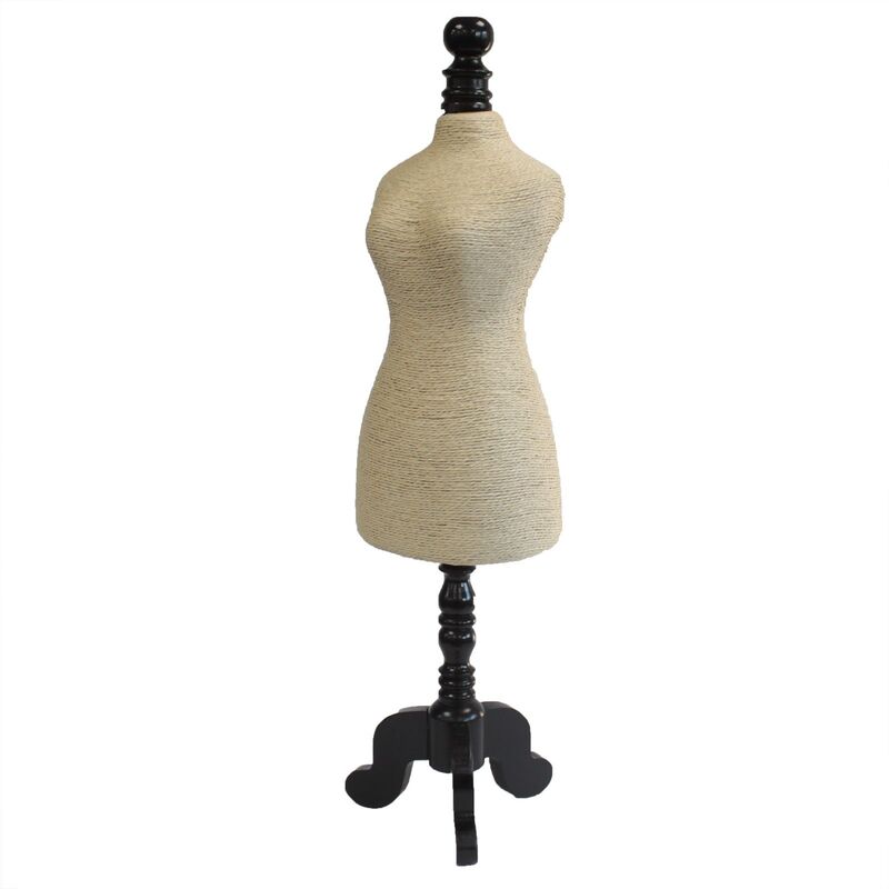 Jewellery Display Mannequin With Natural Rattan Effect On Wooden Stand - 57cm Tall