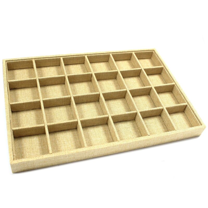 24 Compartment Rattan Effect Polyurethane Jewellery Display Tray - 35cm X 24cm X 3cm