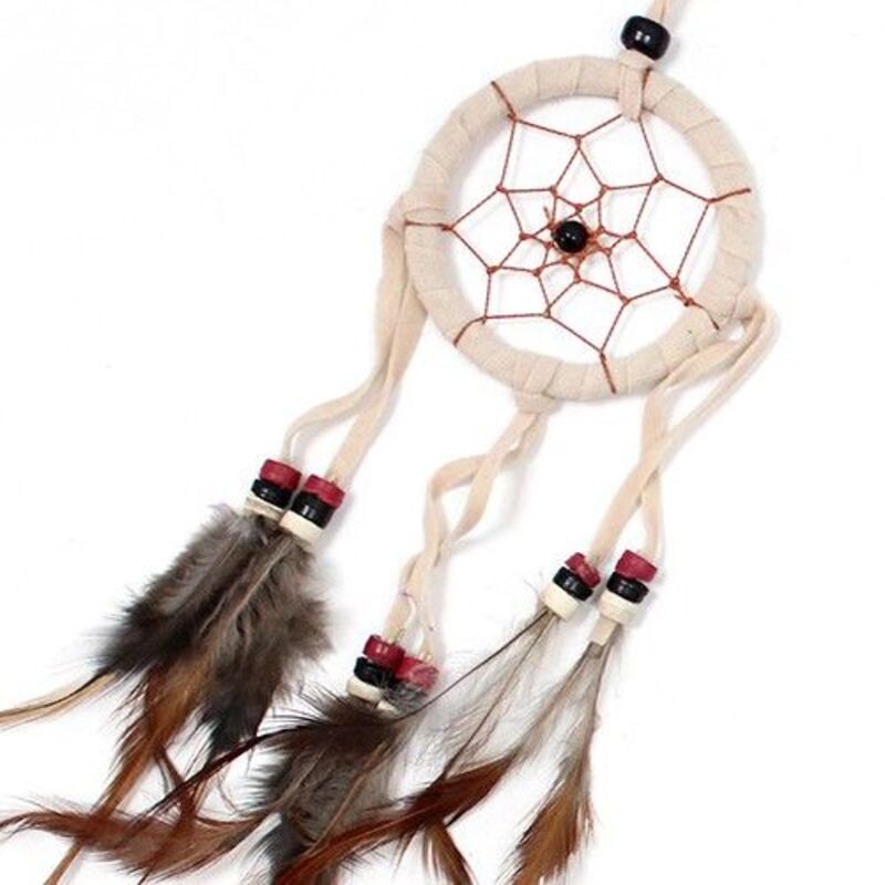 Handmade Dreamcatcher - 6.2cm Diameter, 22cm Length - Cream/coffee/chocolate