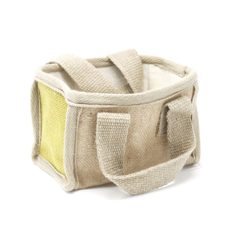 Jute Cotton Mini Shopping Basket - 16x10x12cm - Olive
