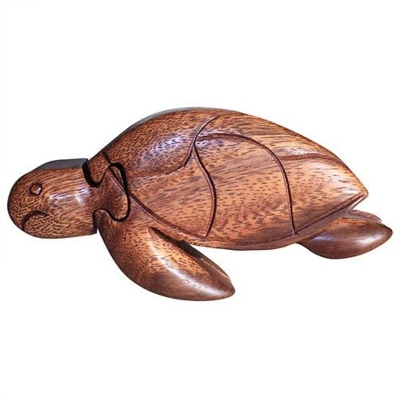 Sheesham Wood Puzzle Box - Sea Turtle Magic Box, Handcrafted In Bali