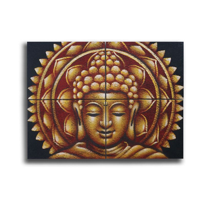 Gold Buddha Mandala Art Prints - Set Of 4, Brocade Detail, 30X40Cm