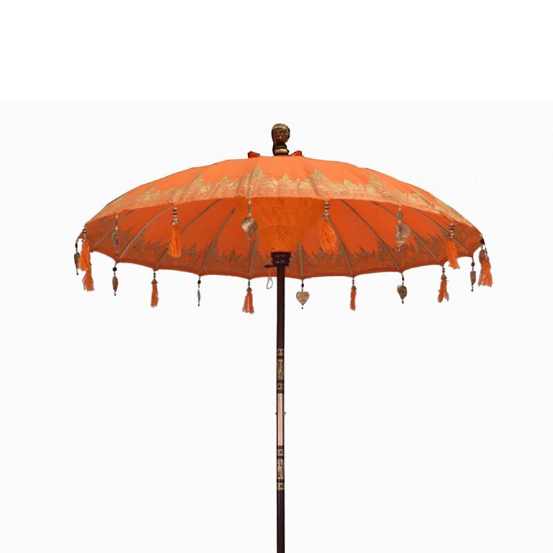 Handmade Cotton Bali Patio Parasol - Orange - 1.5m Shade, 2m Height, Dorran Wood Pole
