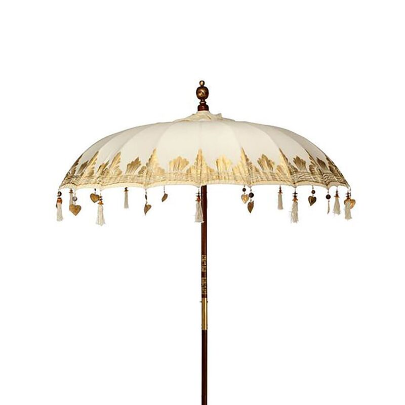 Handcrafted Balinese Patio Parasol - Gold Patterned Canvas - 2m