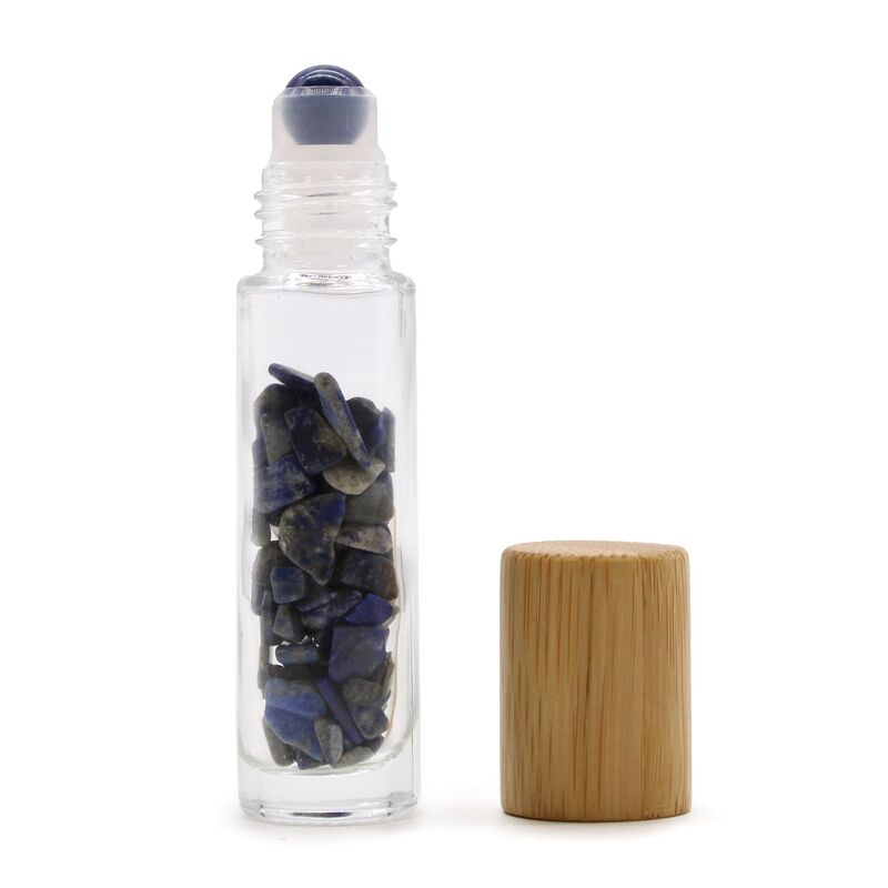 Sodalite Essential Oil Roller Bottle With Wooden Cap - Natural Stone Rollerball