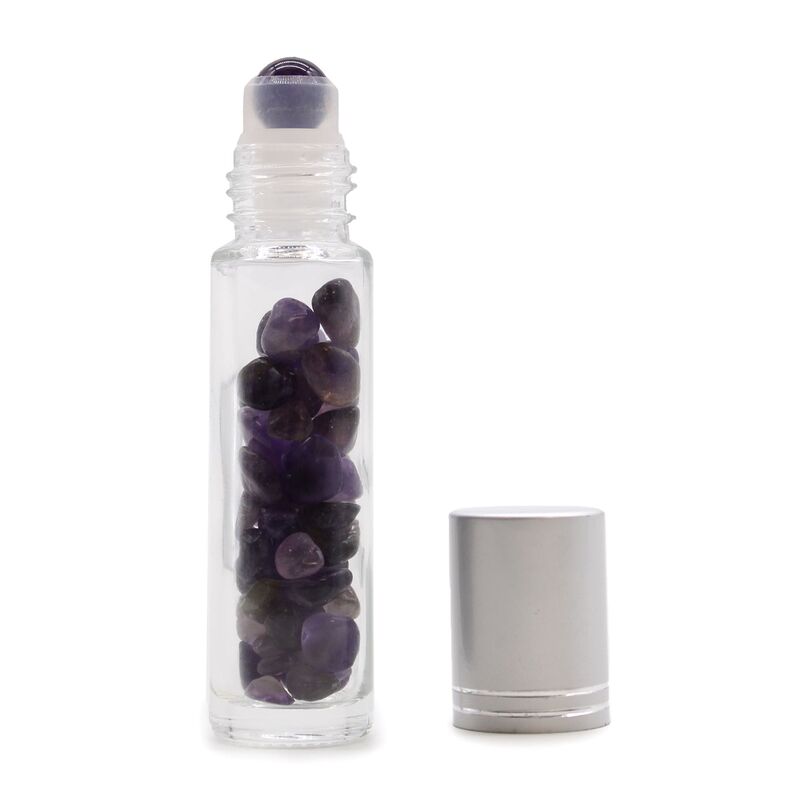 Amethyst Essential Oil Roller Bottle With Amethyst Rollerball & Silver Cap