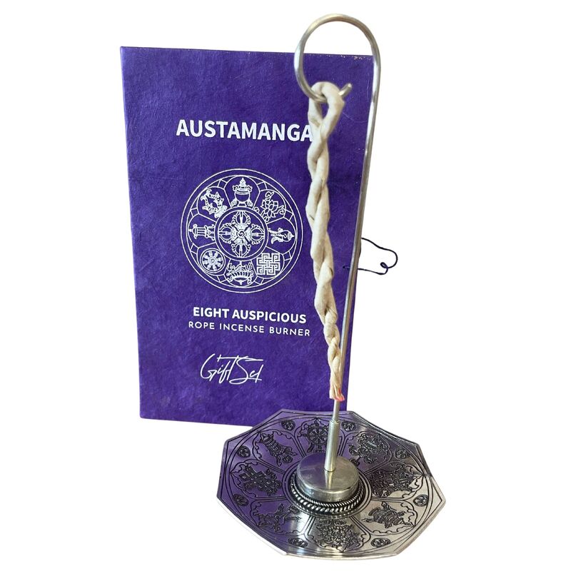 Rope Incense And Silver Plated Astamangal Holder Set