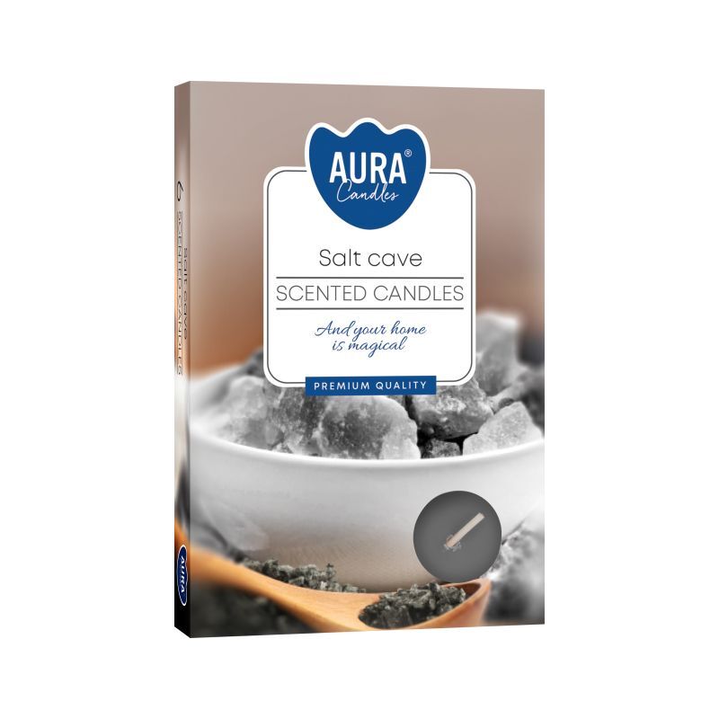 Set Of 6 Scented Tealights - Salt Cave Aroma, Premium Wax, Long Burn Time