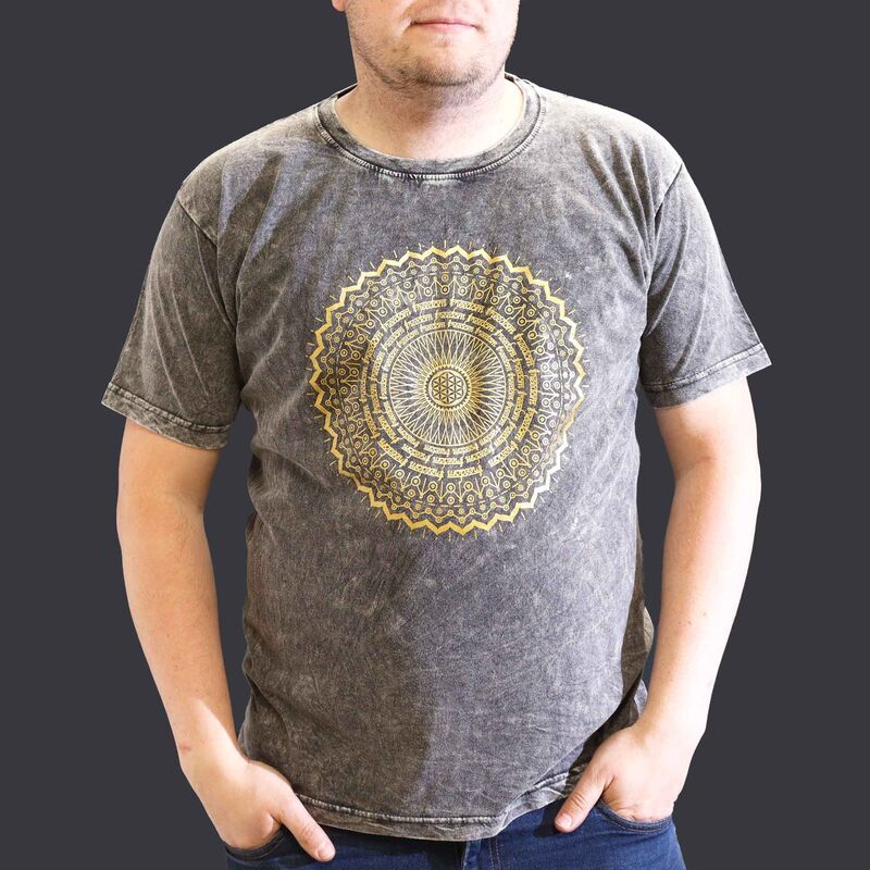 Stone Washed T-shirt Xlarge - Mandala Print - Dark Grey
