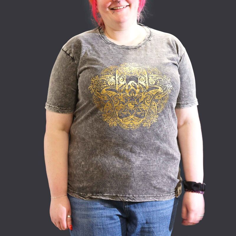 Stone Washed T-shirt - Premium Soft Fabric - Dark Grey - Hamsa Graphic - Xlarge