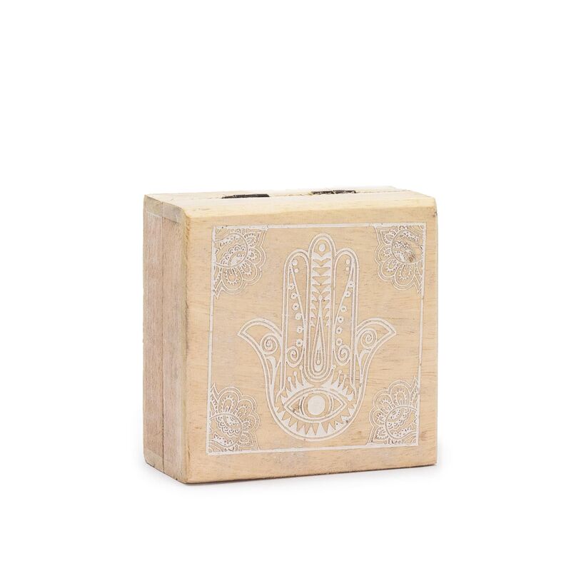 Hamsa Whitewash Box 10x10x4.2cm - Trinket Jewellery Keepsake Storage