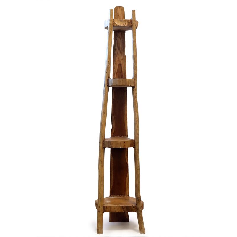 Natural Teak Corner Unit - 4 Shelves - H 133cm D 25cm L 24cm