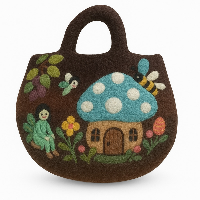 Fairy Garden Felted Bag - Handcrafted Durable Felt For Whimsical Outdoor Space