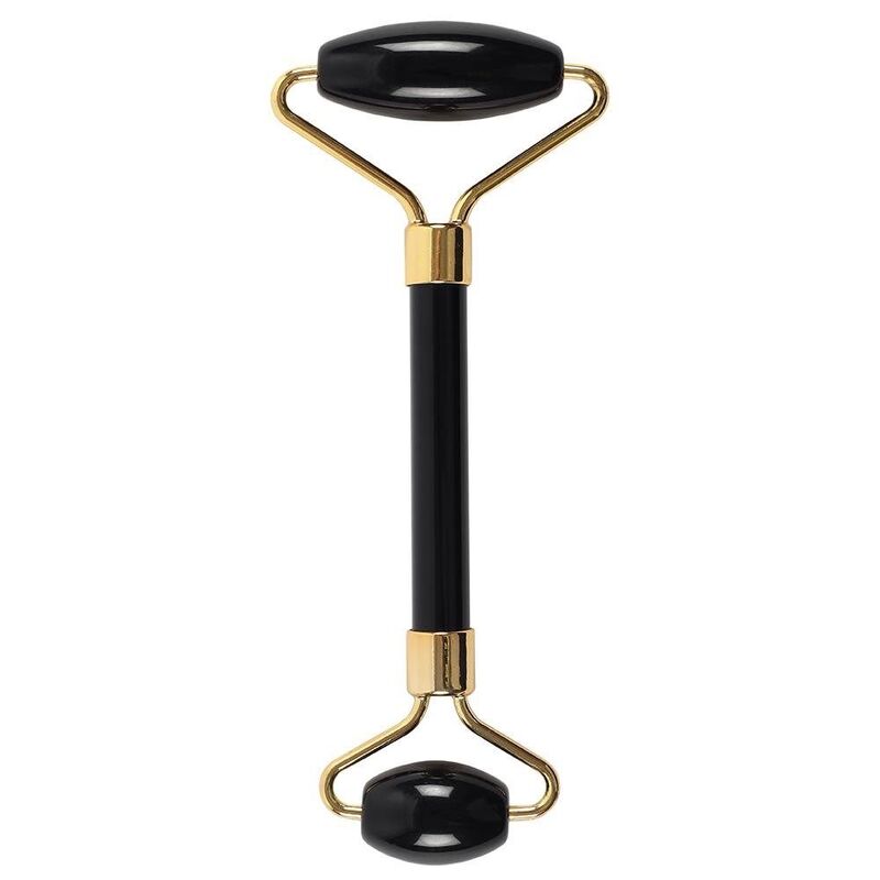 Black Obsidian Gemstone Face Roller For Skincare - Double-ended, Includes Pouch