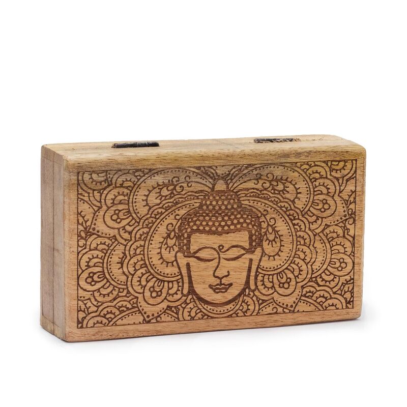 Black Engraved Buddha Face Box - 17x10x4.2cm Storage Trinket Jewellery