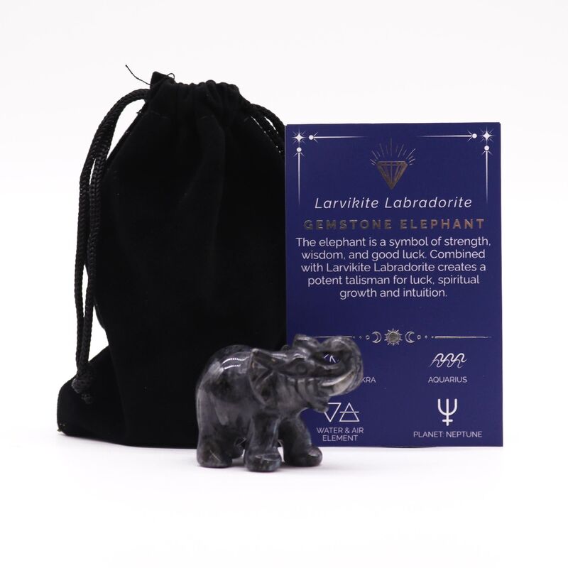 Larvikite Labradorite Gemstone Lucky Elephant - Unique Decorative Figurine