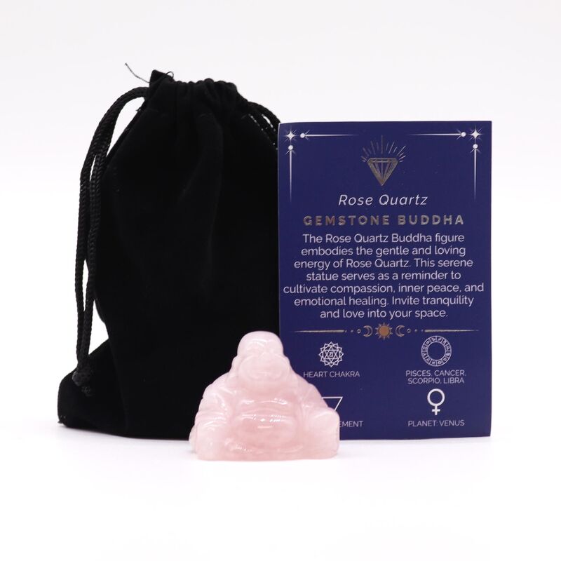 Genuine Rose Quartz Buddha Figurine - Love, Healing, Calm