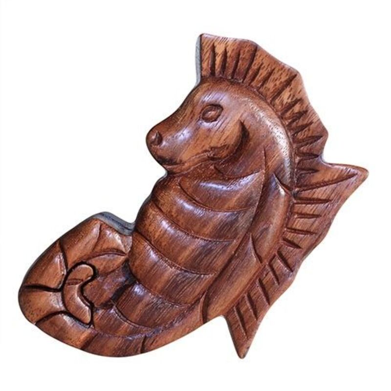 Hand-crafted Wooden Puzzle Box - Sea Horse - Unique Balinese Design