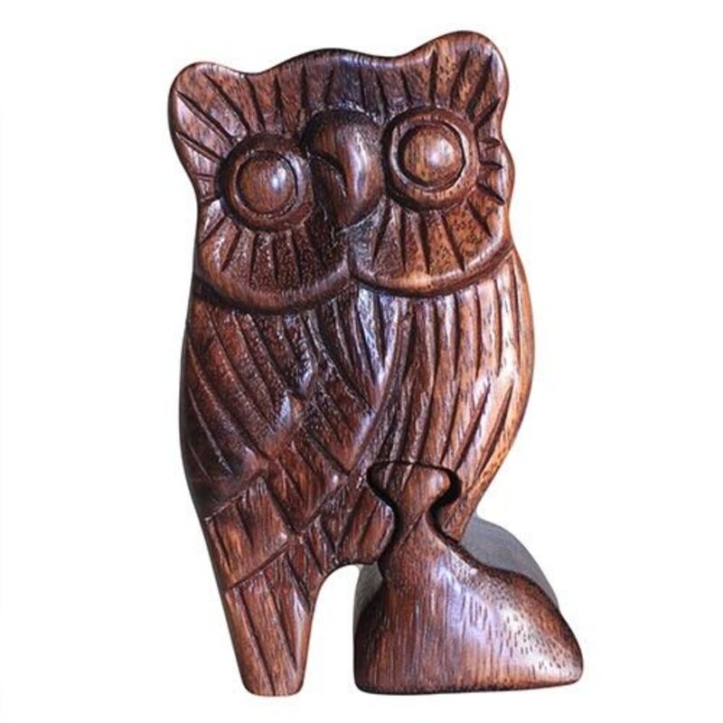 Sheesham Wood Puzzle Box With Secret Compartment - Owl Motif