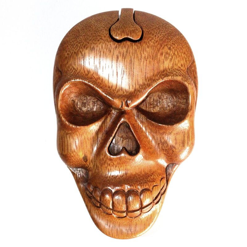 Sheesham Wood Skull Puzzle Box With Secret Compartment - Handcrafted In Bali