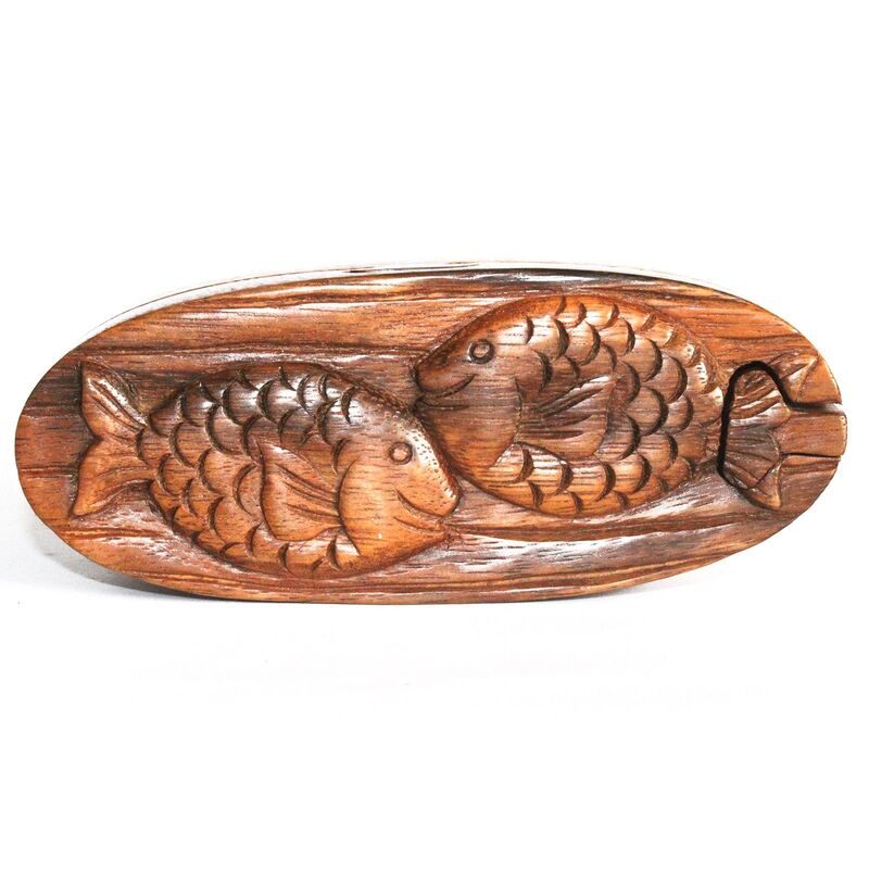 Indian Wood Puzzle Box - Sheesham Wood - Hidden Compartment - Bali Magic - Twin Fish