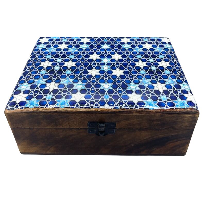 Ceramic Glazed Box 20x15x7.5cm - Blue Star Design Trinket Jewellery Storage