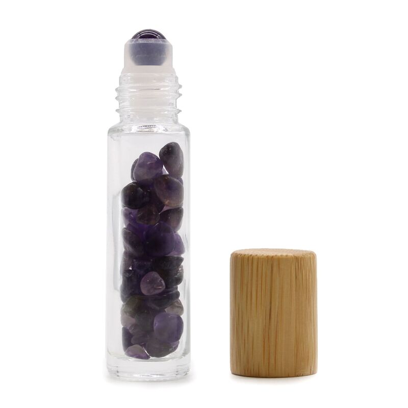 Amethyst Essential Oil Roller Bottle With Wooden Cap - 10ml
