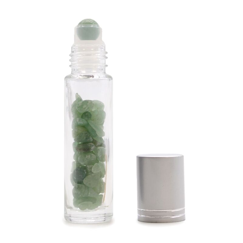 Aventurine Gemstone Essential Oil Roller Bottle - Silver Cap