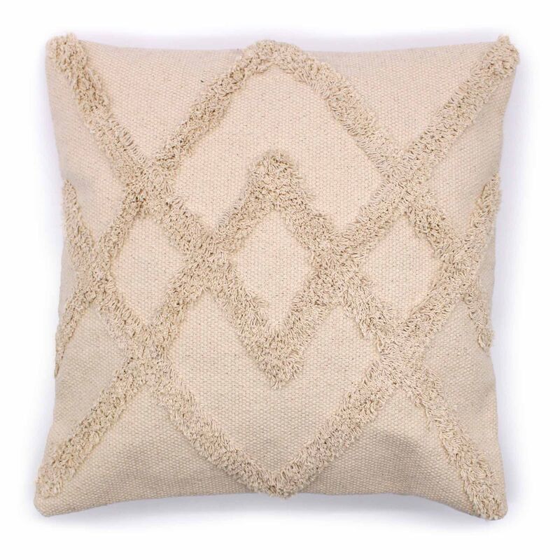 Cotton Cream Cushion Cover 45x45cm - Traditional Indian Geometric Design