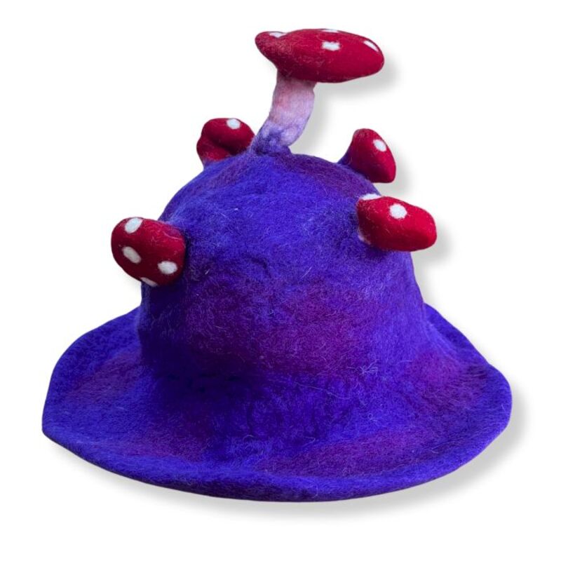 Felted Mushroom Hat - Violet, Handcrafted Whimsical Headwear For Festivals & Parties