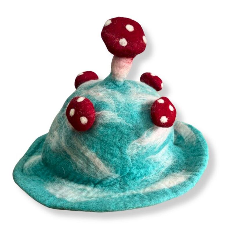 Felted Mushroom Hat - Sky Blue Wool Felt, Handmade Woodland Whimsical Accessory