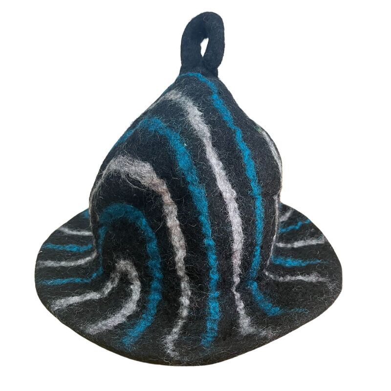 Wool Sauna Hat - Black With Blue Streaks