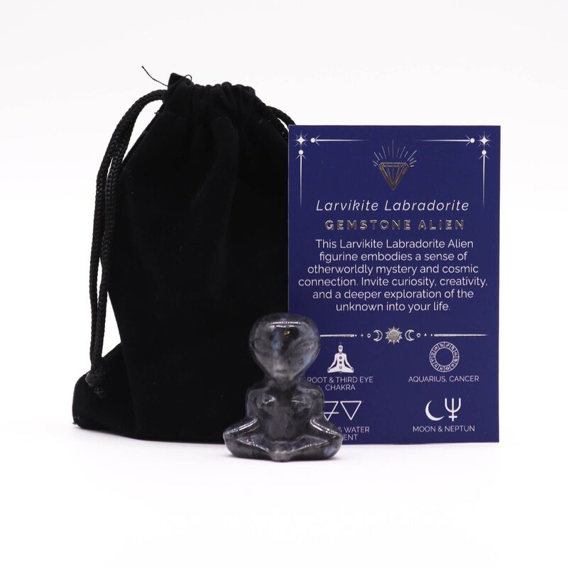 Larvikite Labradorite Gemstone Alien Figurine - 40mm X 30mm X 15mm